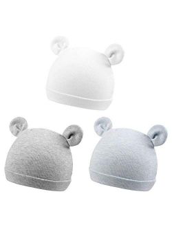 FUOITA 3 Pack Baby Cap Turban Headwraps 0-2 0-6 Months Newborn Hat with Ear Infant Boys and Girls Gift