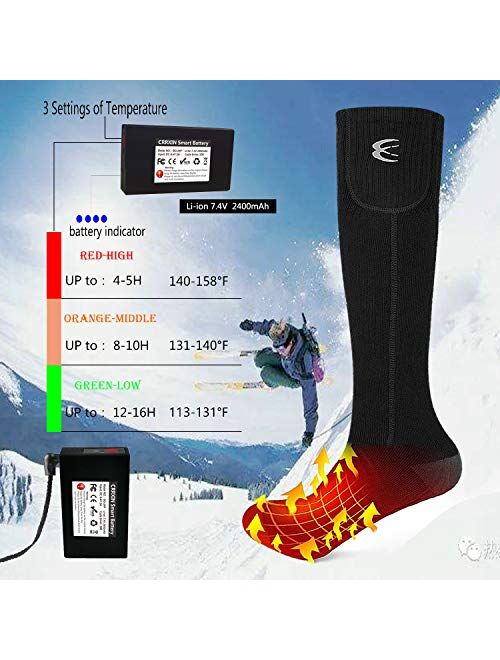 CRRXIN Heated Socks for Men Women, Heating Electric Socks, Rechargeable Battery 7.4V, Foot Warmer Ski Socks for Winter Outdoor Sports.