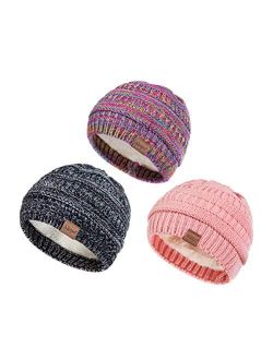 Alepo Fleece Lined Baby Beanie Hat, Infant Newborn Toddler Kids Winter Warm Knit Cap for Boys Girls