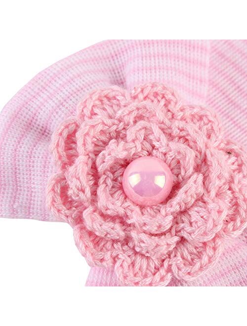 DRESHOW BQUBO 3/4 Pack Newborn Hospital Hat Infant Baby Hat Cap with Big Bow Soft Cute Knot Nursery Beanie