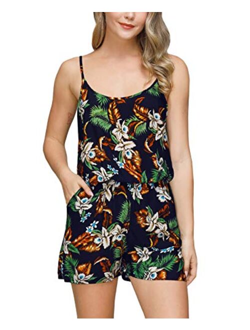 For G and PL Women's Adjustable Strap Tropical Floral Romper with Pocket