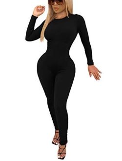 GOKATOSAU Women's Sexy Bodycon Outfits Long Sleeve Casual Club Party Jumpsuits