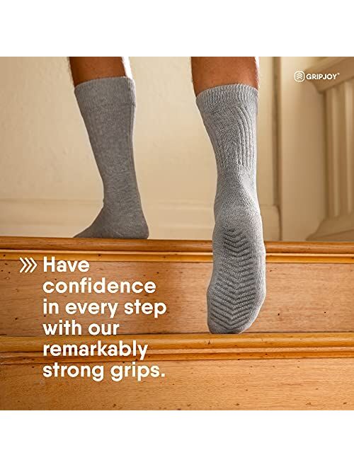 Gripjoy Socks with Grippers for Women & Men, 3-Pack Casual Crew Hospital Socks with Grip