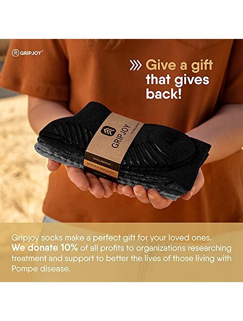 Gripjoy Socks with Grippers for Women & Men, 3-Pack Casual Crew Hospital Socks with Grip