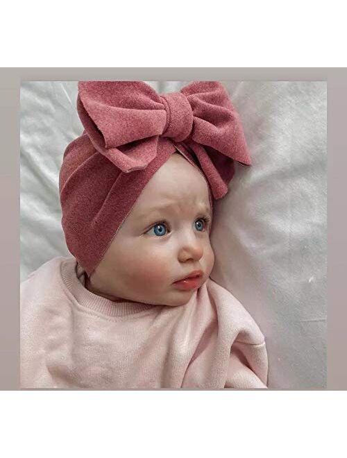 Asufegucd Baby Nylon Big Bow Turban Hats India Beanie Bohemia Donuts Cap Girls Headwear Bun Knot
