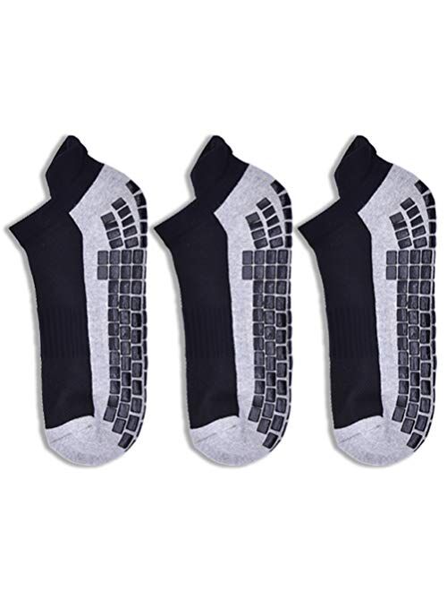 AOIREMON 3 Pairs Low Cut Non Slip Hospital Socks,Anti-Skid Athletic Slipper Socks With Grippers For Men/Women,Eledly