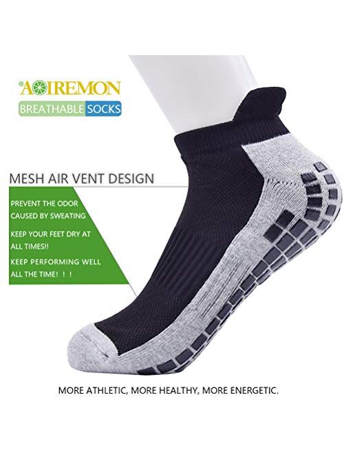 AOIREMON 3 Pairs Low Cut Non Slip Hospital Socks,Anti-Skid Athletic Slipper Socks With Grippers For Men/Women,Eledly