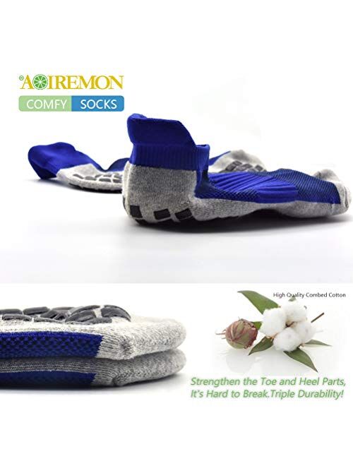 AOIREMON 3 Pairs Low Cut Non Slip Hospital Socks,Anti-Skid Athletic Slipper Socks With Grippers For Men/Women,Eledly