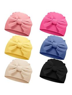 Geyoga 6 Pieces Newborn Baby Unisex Soft Beanie Hat with Cute Bow for 0-6 Months Baby