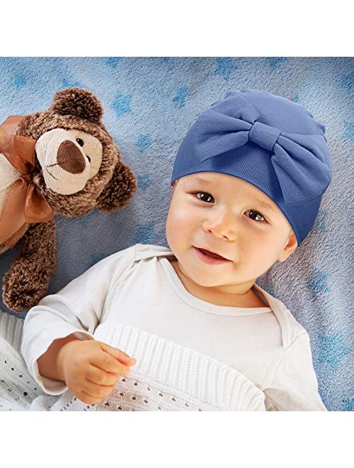 Geyoga 6 Pieces Newborn Baby Unisex Soft Beanie Hat with Cute Bow for 0-6 Months Baby