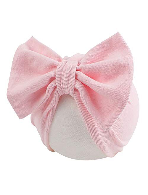 Pesaat 2 Pack Autumn Newborn Hospital Hat Baby Girl Bow Beanie Spring Cotton Baby Hats for Infant Girls 0-6M