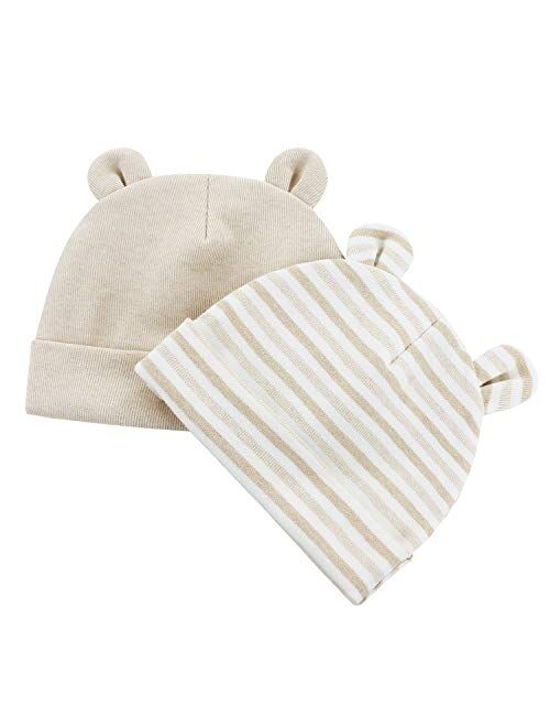 Newborn Hats Baby Boys Girls Beanies Caps 0-6 Months Girls 100% Cotton Unisex 2 Pack