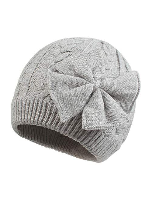 JANGANNSA Winter Warm Knitted Baby Hat for Girls Cotton Lined Infant Toddler Girls Hat Autumn Cute Bow Classic Girls Beanie 0-6Y