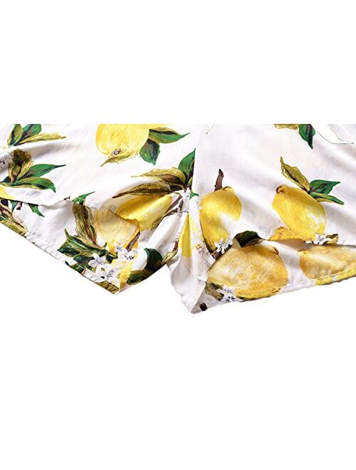 Famulily Women's Cute Summer Beach Lemon Printed Spaghetti Strap Short Jumpsuit Romper