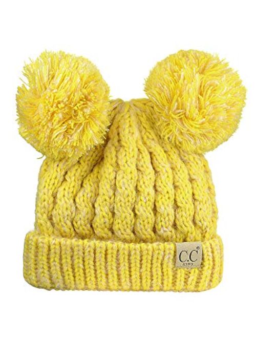 C.C Kids' Children's Cable Knit Double Ear Pom Cuffed Beanie Cap Hat