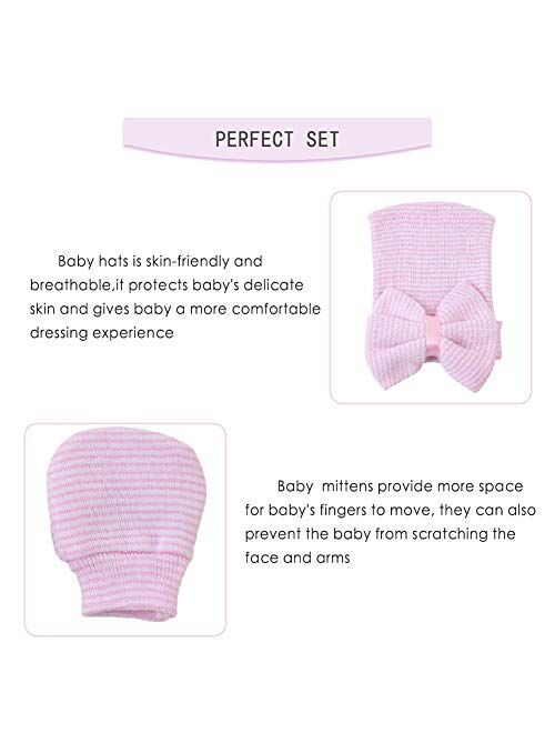 Baby Caps and Mittens Newborn Hospital Beanie Hats No Scratch Gloves Soft Babies Gift Set for Boys Girls