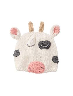 Mud Pie Baby Girls Cow Knit Hat, 6-12 Months