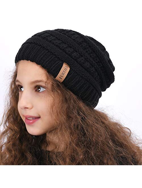 FURTALK Kids Girls Boys Winter Knit Beanie Hats Bobble Ski Cap Toddler Baby Hats 2-8 Years Old