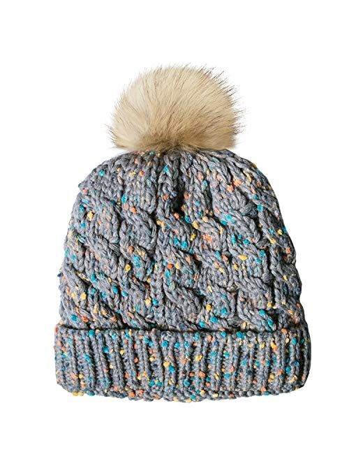 Amandir Kids Toddler Winter Hats Fleece Lined Knit Girls Baby Beanie Confetti Warm Pom Pom Hat Cap