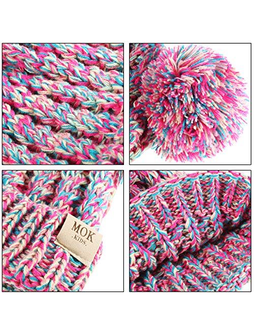 SATINIOR 2 Pieces Knitted Kids Winter Hat with Pompom Ears Toddler Boy Girl Beanie Cap