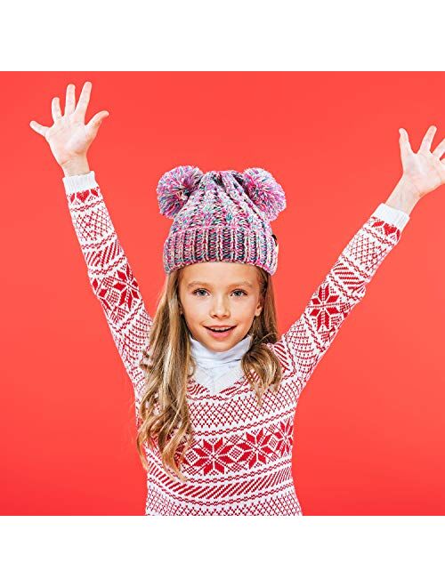 SATINIOR 2 Pieces Knitted Kids Winter Hat with Pompom Ears Toddler Boy Girl Beanie Cap