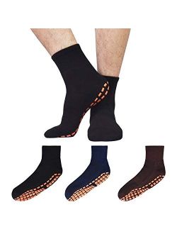 Socks for Men Non Slip House Socks with Grips 3 Pairs Anti-Skid Yoga Pilates Tile Wood Floors Hospital Slipper Socks