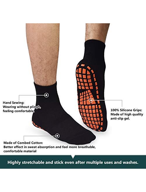 Socks for Men Non Slip House Socks with Grips 3 Pairs Anti-Skid Yoga Pilates Tile Wood Floors Hospital Slipper Socks