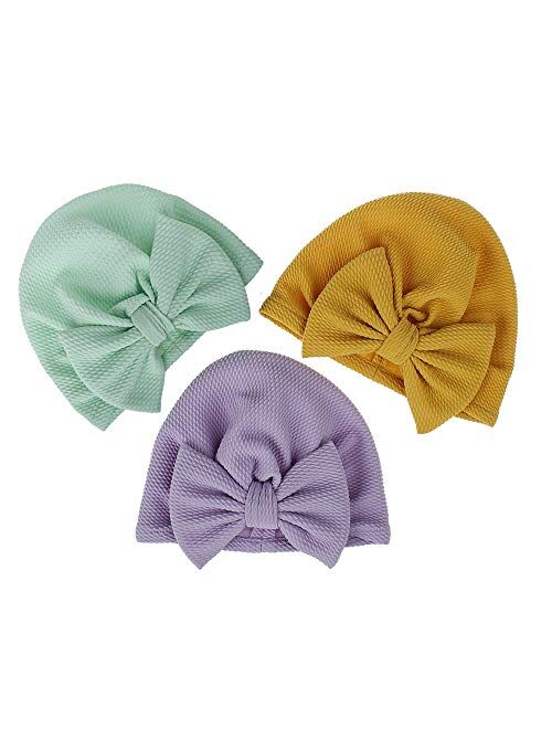 inSowni 8 Pack Solid Nursery Hospital Big Bow Turban Hat Cap Beanie Bonnet for Baby Girls Toddlers Newborns Infants