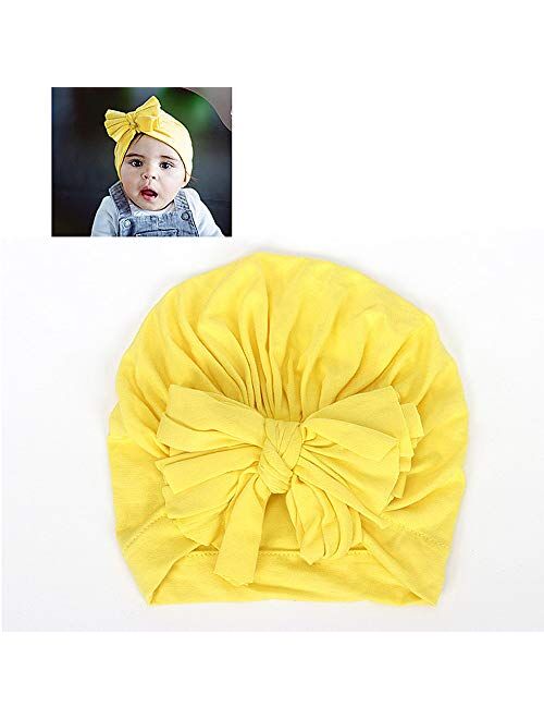 HUIXIANG Newborn Baby Hospital Hat Soft Cotton Toddler Kids Girl Head Wrap with Big Bow Cap