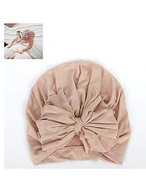 HUIXIANG Newborn Baby Hospital Hat Soft Cotton Toddler Kids Girl Head Wrap with Big Bow Cap