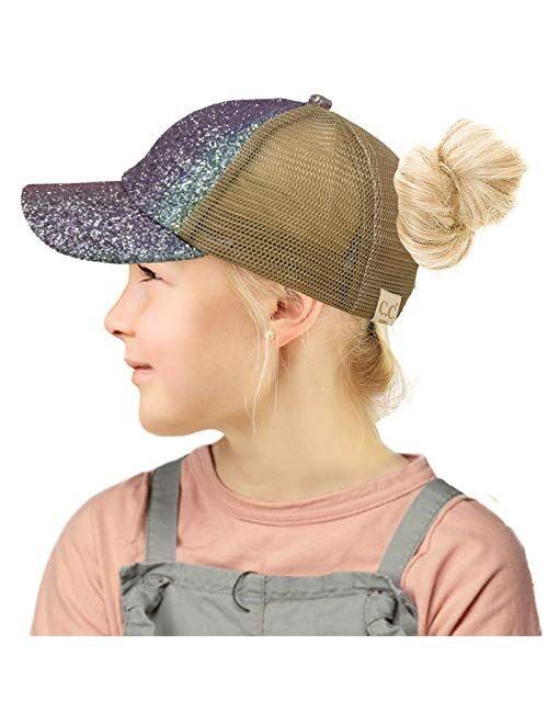 C.C Kids 2-5 Ponytail Messy Buns Ponycaps Baseball Visor Cap Hat