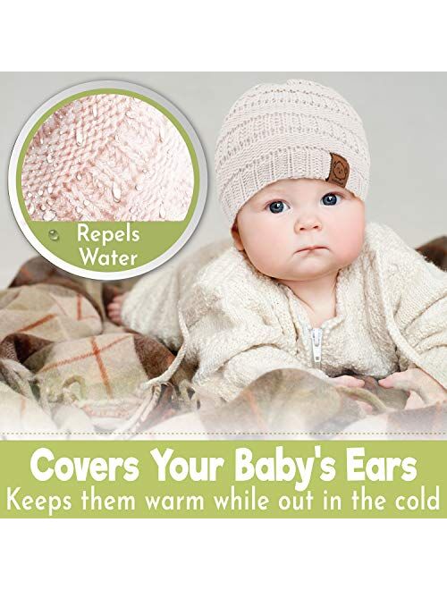 KeaBabies Baby Beanie Winter Hats - 3-Pack Soft Knitted Baby Hat Mittens for Boys, Girls