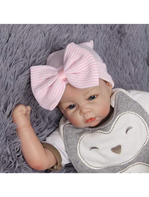 Song Qing Bowknot Stripe Newborn Baby Girls Infant Toddler Hospital Beanie Hat Cap