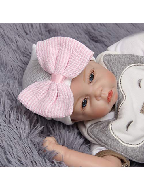 Song Qing Bowknot Stripe Newborn Baby Girls Infant Toddler Hospital Beanie Hat Cap