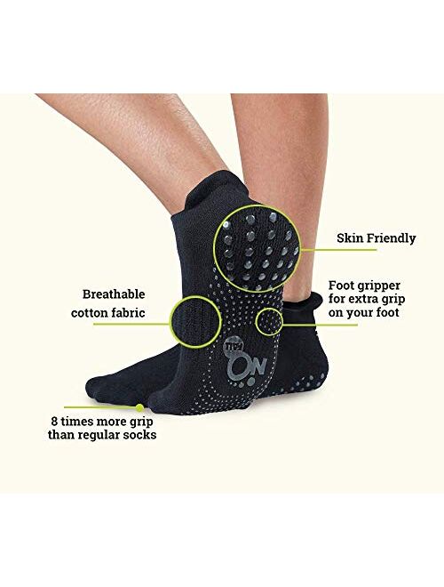 NoFall Unisex Non Slip non Skid Ankle Socks | 2 Pairs | with Sticky Grips | for Yoga, Pilates, Ballet, Barre, Hospital