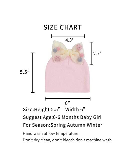 Cotton Newborn Hospital Hat Baby Girl Bow Turban Hats Soft Infant Girls Beanies 2-Pack