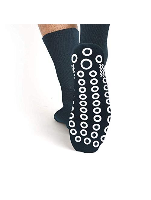 Non-Skid Diabetic Crew Socks, JSPA Non Binding Top Extra Wide Anti Skid Rubber Grip Hospital Home Socks