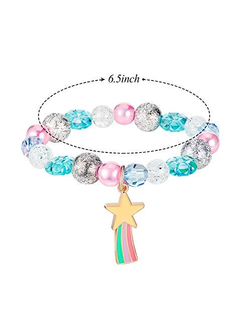 9 Pieces Colorful Unicorn Bracelet Girls Unicorn Bracelets Rainbow Unicorn Beaded Bracelet for Birthday Party Favors (Crystal Style)