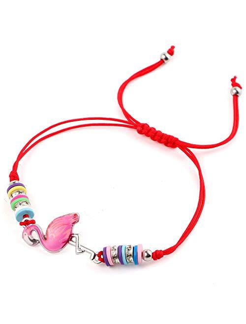 Lorfancy 12 Pcs Kids Girls Women Bracelets Jewelry Animal Pendant Unicorn Owl Cute Women Bracelet Multicolor Rhinestone Woven Friendship Bracelets for Party Favors Preten