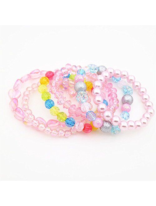 6 Pieces Princess Bracelets,Rainbow Stretchy Bead Bracelets Pink Love Bracelet,Girls Costume Jewelry Set