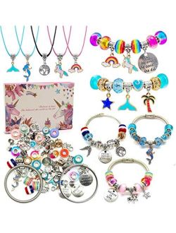 Charm Bracelet Making Kit,Jewelry Making Supplies Beads,Unicorn/Mermaid Crafts Gifts Set for Girls Teens Age 8-12
