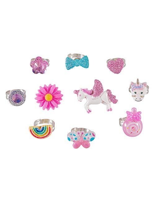 Deoot 20 Pcs Little Girls Rings and Bracelets,10 Pcs Adjustable Little Girls Rings and 10 Pcs Princess Bracelets for Toddlers Kids Girls
