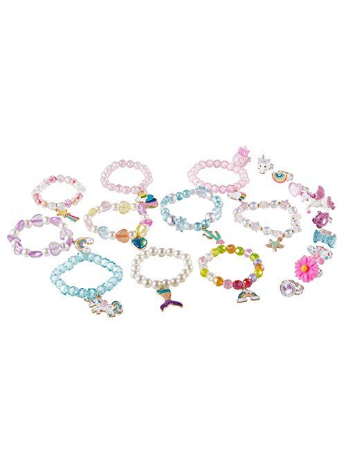 Deoot 20 Pcs Little Girls Rings and Bracelets,10 Pcs Adjustable Little Girls Rings and 10 Pcs Princess Bracelets for Toddlers Kids Girls