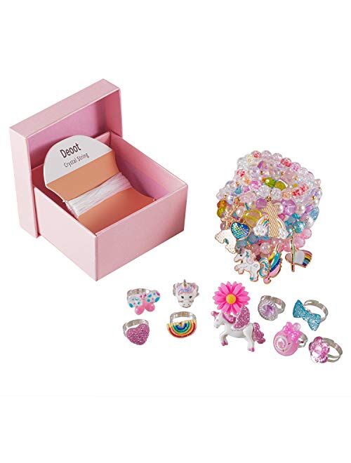 Deoot 20 Pcs Little Girls Rings and Bracelets,10 Pcs Adjustable Little Girls Rings and 10 Pcs Princess Bracelets for Toddlers Kids Girls