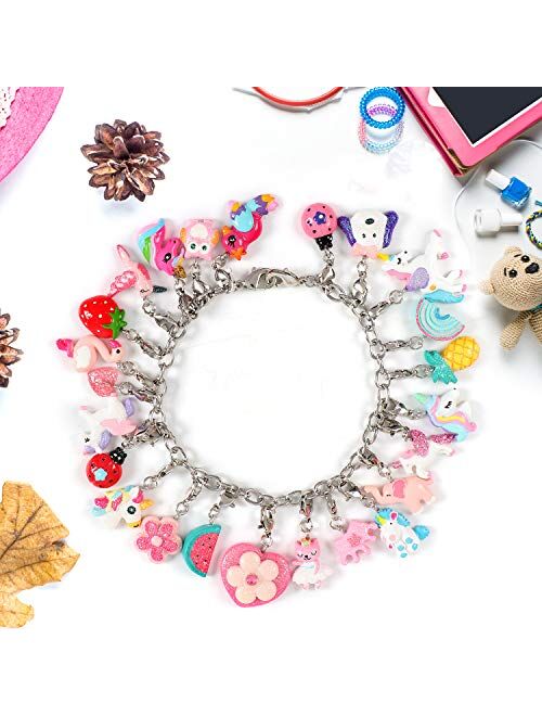 Lorfancy 24 Pcs Girls Charm Bracelets Necklace Making Kit Kids DIY Unicorn Craft Chain Jewelry Making Supplies