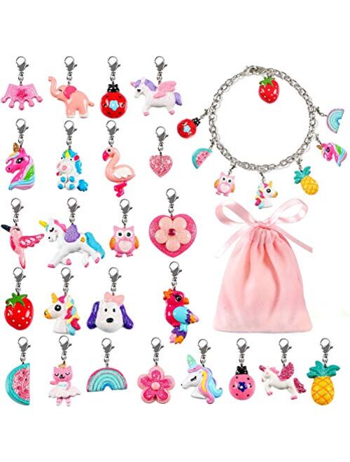 Lorfancy 24 Pcs Girls Charm Bracelets Necklace Making Kit Kids DIY Unicorn Craft Chain Jewelry Making Supplies