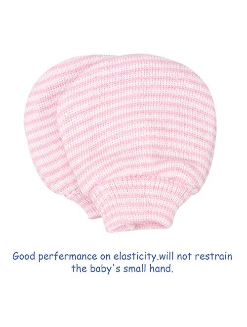 BQUBO Newborn Baby Caps Mittens for Baby Girls Set Hospital Hat Beanie Infant Hats with bow Baby Scratch Mitten Gloves