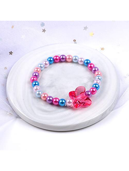 G.C Butterfly Beaded Bracelet for Girls Colorful Kids Gift Toy Stretchy Costume Jewelry Set Dress up Play Party Favors Present Crystal Friendship Jewelry for Baby Toddler
