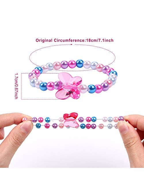G.C Butterfly Beaded Bracelet for Girls Colorful Kids Gift Toy Stretchy Costume Jewelry Set Dress up Play Party Favors Present Crystal Friendship Jewelry for Baby Toddler