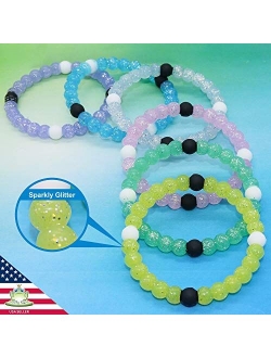 FROG SAC 6 PCS Glitter Bracelets for Girls, Sparkly Beaded Silicone Cute Bracelets for Kids, Friendship Bracelets for Teens, Princess Girl Birthday Party Favors, Rubber U
